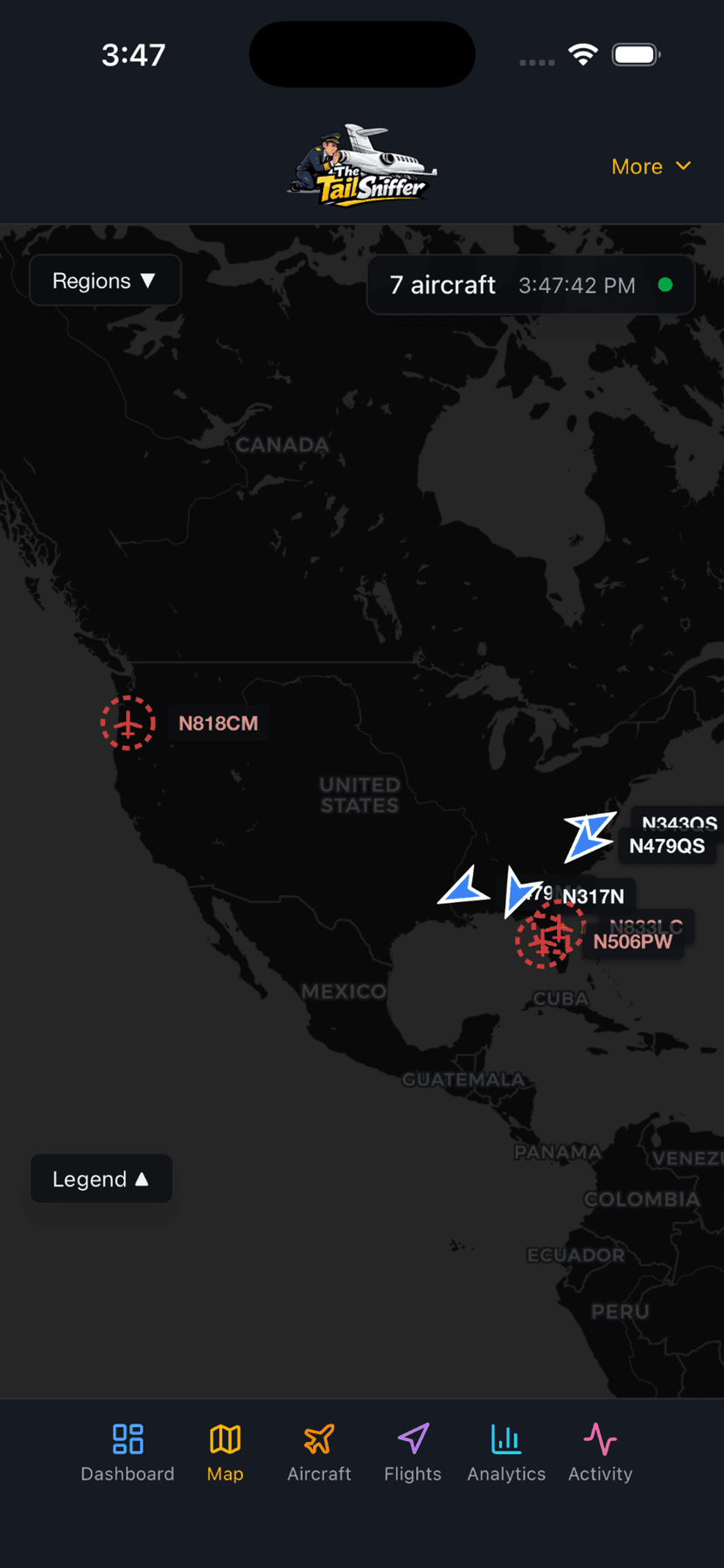 Fleet Map — live aircraft positions across the country